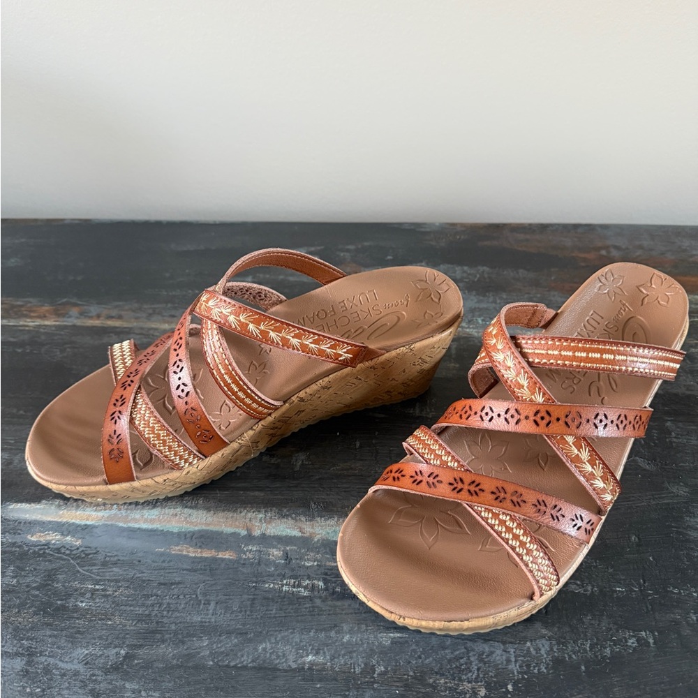 Women's Brown sketchers Wedge Sandals worn once sz 7.5 - Picture 2 of 10